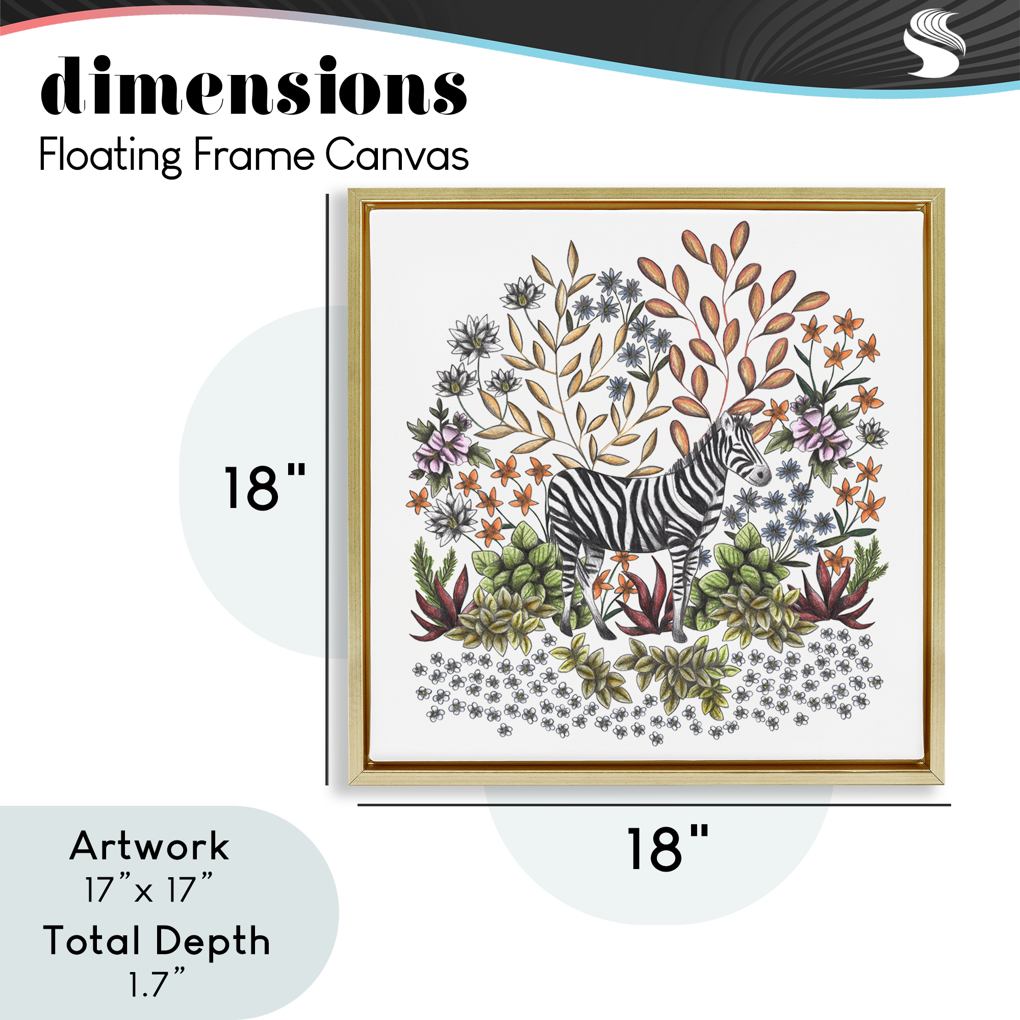 Jungle Wildlife Zebra Gold Framed Floater Canvas Wall Art, design by Cecilia Battaini