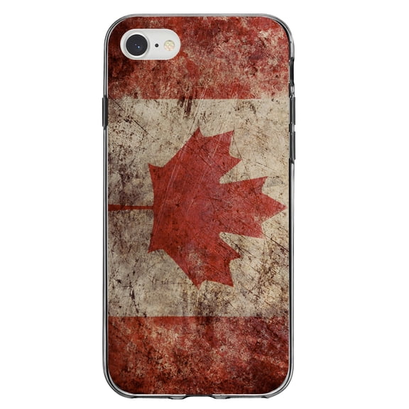 DistinctInk Clear Shockproof Hybrid Case for iPhone 7 8 SE (2020 Model) 4.7" Screen TPU Bumper Acrylic Back Tempered Glass Screen Protector - Canadian Flag Old Weathered - Show Your Love of Canada