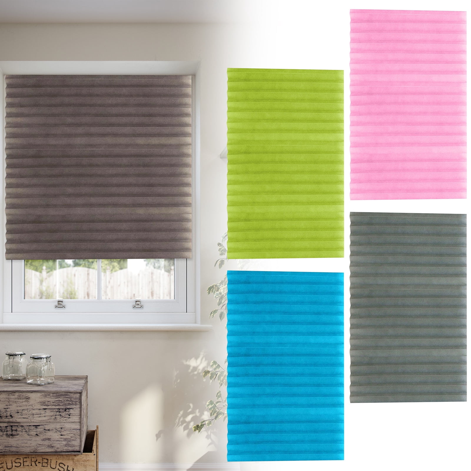 Window Blinds for Home, No Drill Blinds for Windows, Window Shades Pull Down, Mini Blinds for Indoor Windows, Adhesive Pleated Blinds Folding Privacy Curtain Green 23.62x70.87 Inch 1Pcs