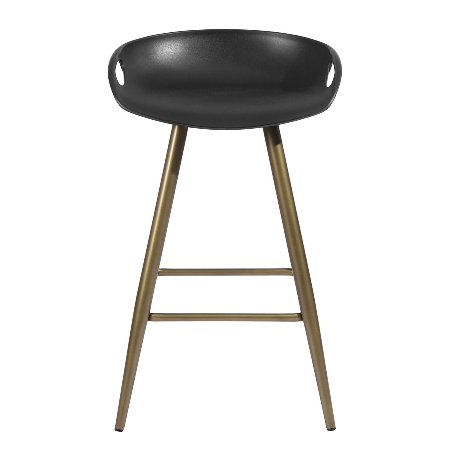 Modern Bar Stools Set of 2, Counter Height Bar Stools with Gold Legs and Footrest, Armless Bar Chairs Dining Chairs for Home Office Kitchen Island, Black