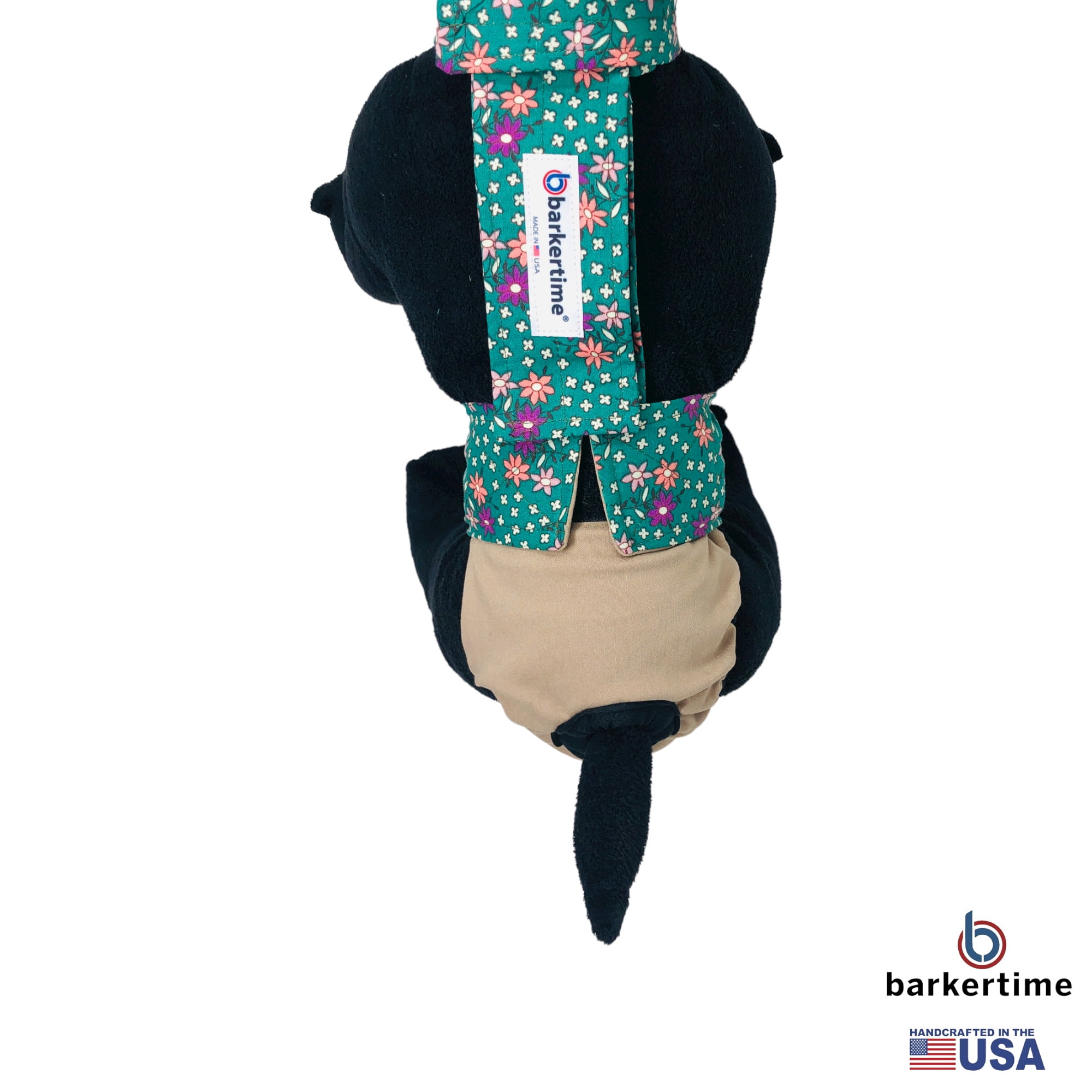 Barkertime Flowers Green on Brown Dog Diaper Overall