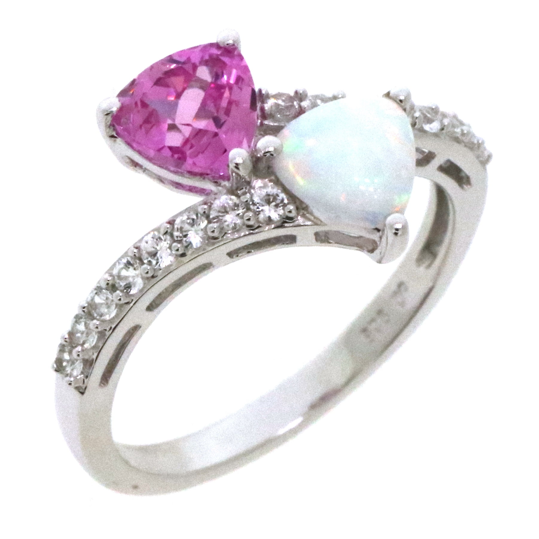 Brilliance Fine Jewelry 925 Sterling Silver Created Opal, Created Pink Sapphire and Created White Sapphire Bypass Ring