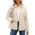 thumbnail image 2 of ClodeEU Women's Quilted Coat,Lapel Zip Up Jacket With Pockets,Long Sleeve Loose Fit Jacket Beige,Womens Plus L, 2 of 7