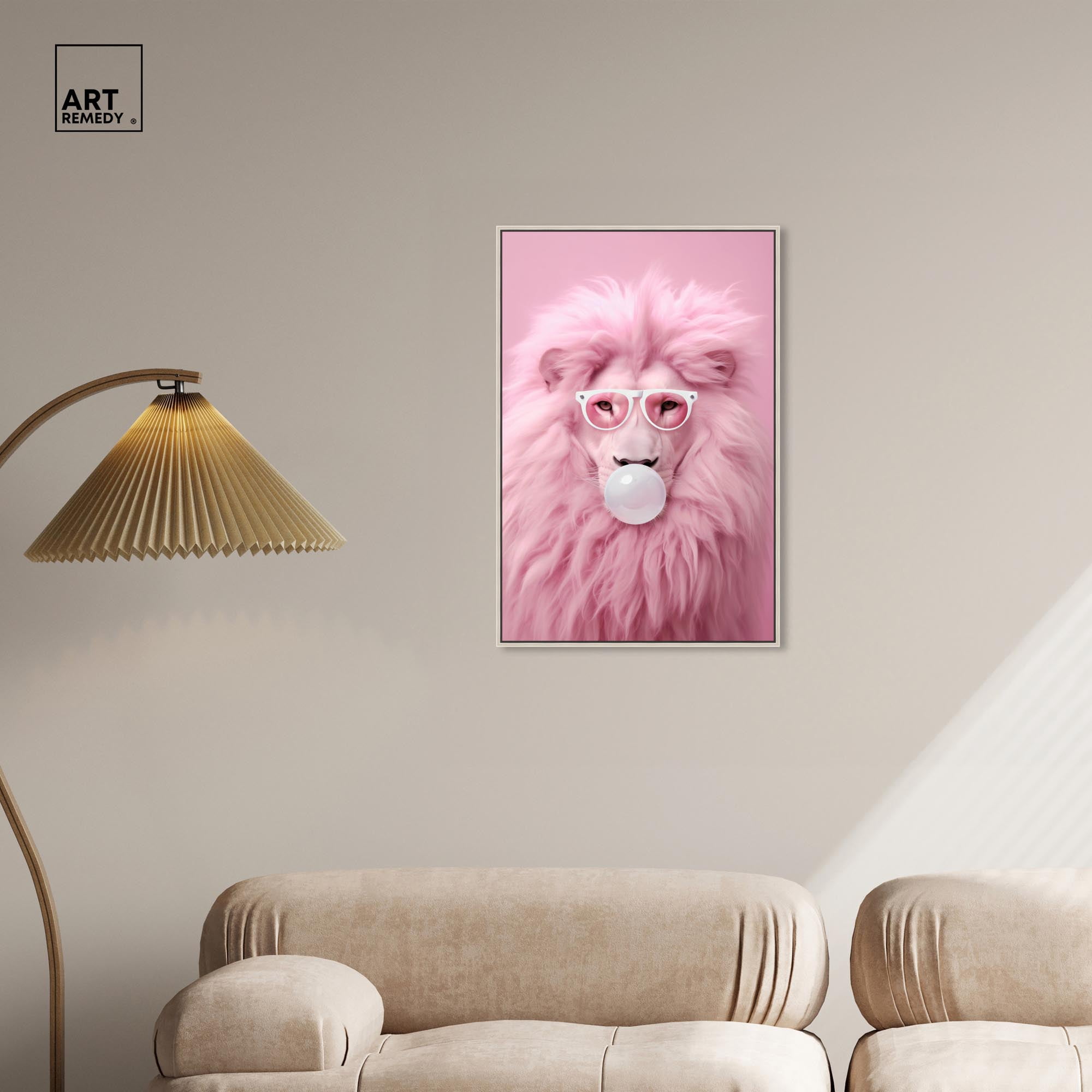 Majestic Bubblegum Lion Canvas Fashion Prints by Art Remedy, Silver Frame, 20" x 30"