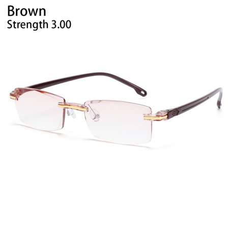 +1.0 to 3.0 Degree Readers Eyewear Computer Gaming Goggles Rimless Reading Glasses Radiation Protection Anti Blue Light Presbyopia Glasses BROWN STRENGTH 3.00