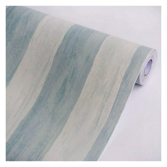 Light Blue Stripes - Vinyl Self-Adhesive Wallpaper Prepasted Wall Stickers Wall Decor (Roll) Roll (17.7" X 394") Retro Stripe