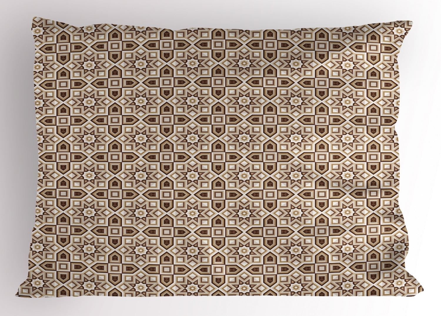 Brown Pillow Sham Tile Pattern with Squares Rhombuses and Stars Geometric Mosaic Design, Decorative Standard Size Printed Pillowcase, 26 X 20 Inches, Brown Pale Brown Off White, by Ambesonne