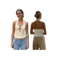 thumbnail image 2 of Top de verano para mujer con cuello halter, estilo bohemio, escote pronunciado, sin mangas, espalda descubierta, corte ajustado, ideal para fiestas y uso diario., 2 of 9