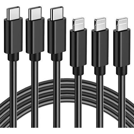 Quntis USB C to Lighting Cable, 3 Pack 6ft Compatible with iPhone 15 14 13 12 11 Pro Max Xs Max XR iPad, Black