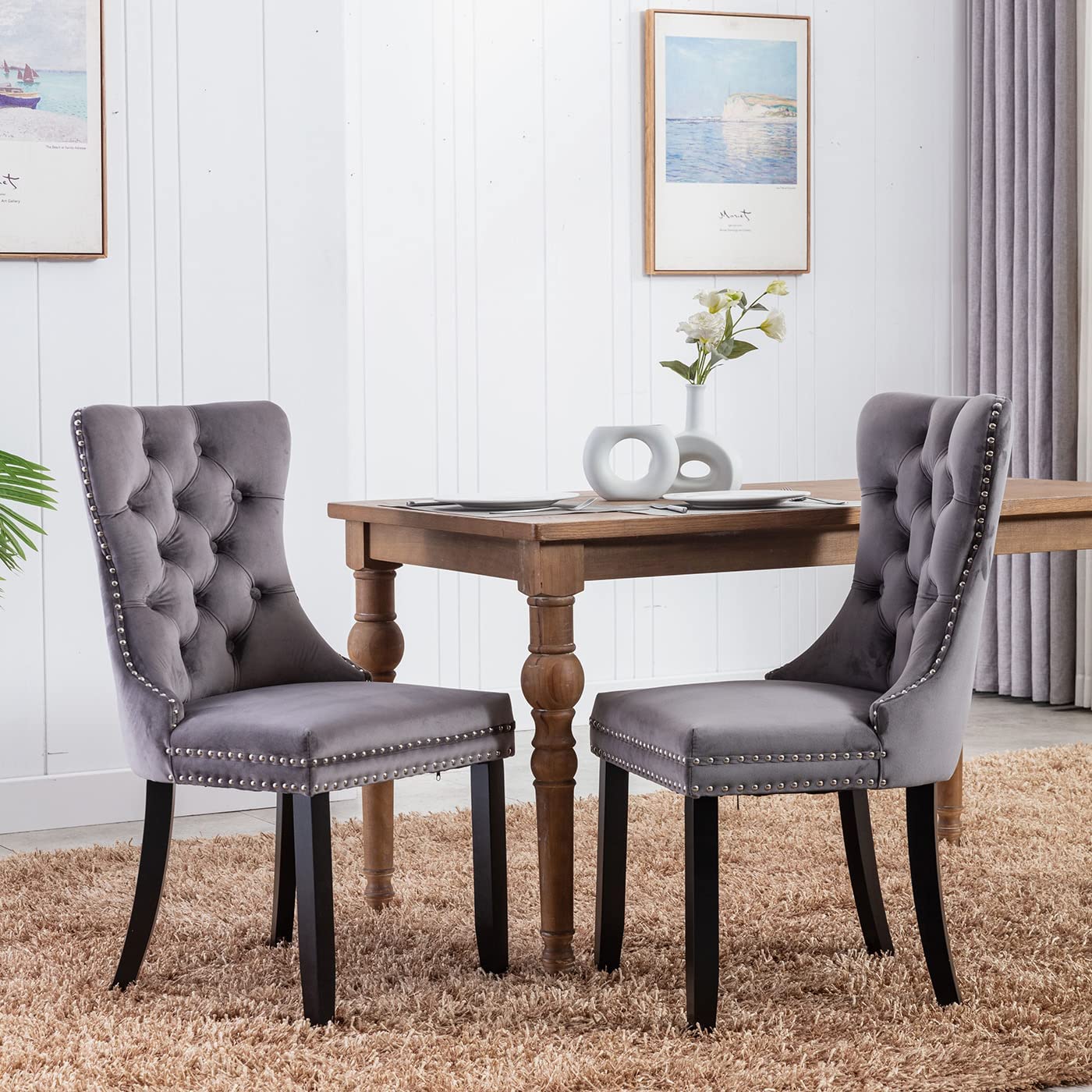 Set of 2 Dining Chairs, High End Velvet Upholstered Dining Chairs