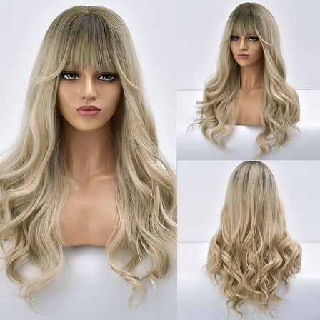 UTOURS Human Hair Wigs For Women Teal Long Hair Wig Wave Curly White Natural Fi Air Synthetic Bangs Wig wig