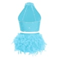 thumbnail image 5 of Doomiva Kids Girls Rhinestone Dance Crop Top and Tassel Feather Briefs Skirt 2 Piece Ballet Gym Latin Jazz Dance Outfit Blue Green 12, 5 of 7