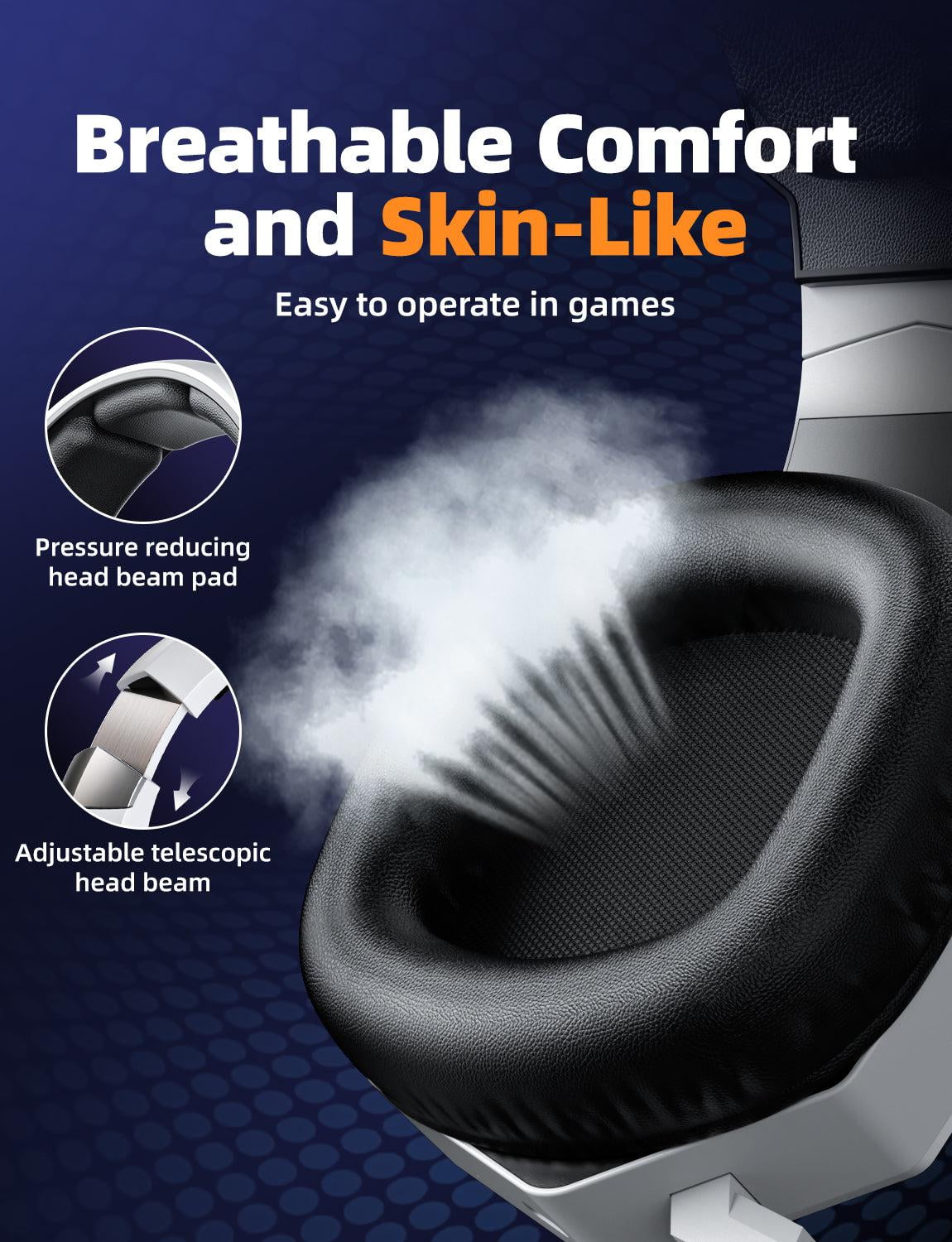 Wireless Gaming Headset for PS5/PC/PS4/Nintendo Switch,2.4G/Bluetooth Gaming Headphones with Detachable Noise Canceling Mic,7.1 Surround Sound,RGB Lighting White