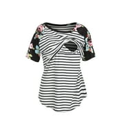 Shuttle tree Woman Striped Short Sleeve Maternity Breastfeeding Floral T-Shirt Mother Nursing Tops T-Shirt