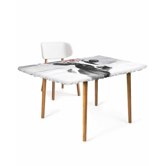 Farmhouse Cow Rectangle Tablecloth, Waterproof Elastic Fitted Table Covers for 3 Foot Tables, 24x36inch Decorative Tablecloths for Picnic, Camping, Outdoor, Watercolor Animal Botanical Flowers