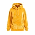 thumbnail image 6 of Women Flannel Hoodie with Pet Pouch, Oversized Fleece Sweatshirt, Dual Front Pockets, Long Sleeve Pullover Top, Yellow XL, 6 of 7