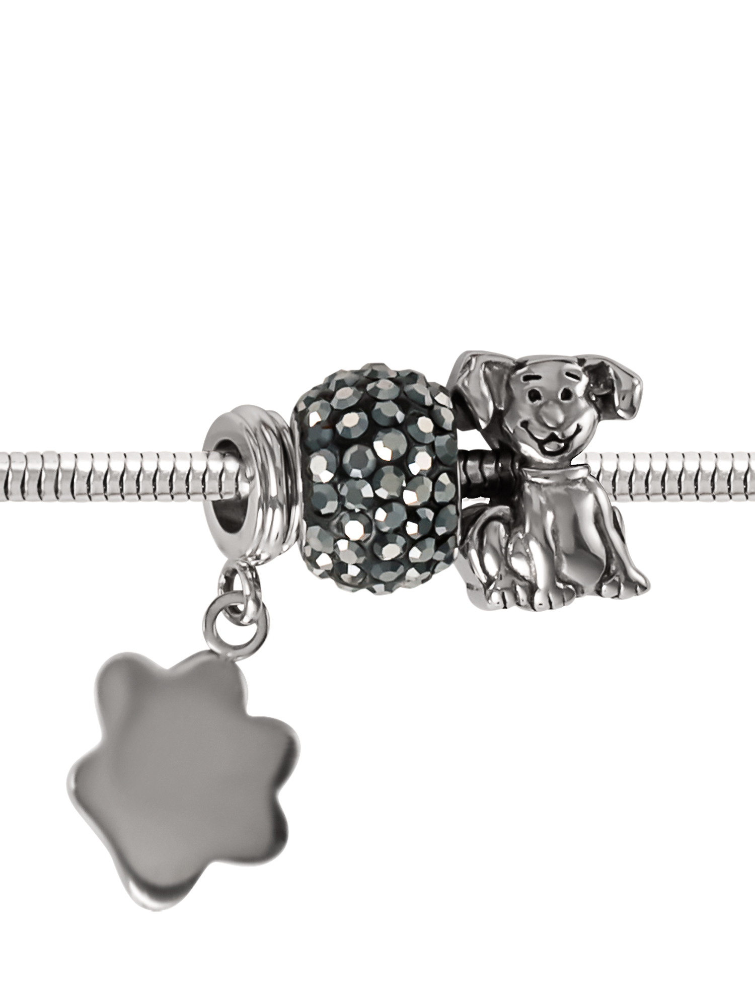 Connections from Hallmark Women's Crystal Stainless Steel Dog Bead Charm Bracelet, 7.25"