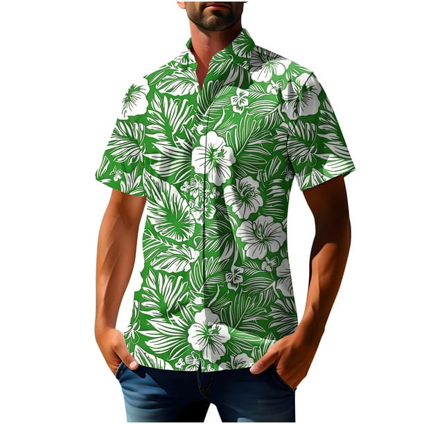 Blusa y camisa de manga corta con cuello vuelto para hombre, blusa informal con botones y estampado hawaiano, blusa de manga corta con cuello vuelto para hombre