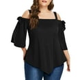 thumbnail image 1 of asdoklhq Womens Plus Size Tops Clearance,Women Casual Plus Size Asymmetric Cold Shoulder Top T-shirt Bow Blouse, 1 of 8