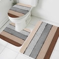 thumbnail image 3 of Brown Grey Bath Mat 3 Piece Bathroom Rug Set, Vintage Stripe Farmhouse Wood Grain Ombre Non Slip Bath Rug Contour Mat and Toilet Lid Cover, Absorbent Shower Mats Soft Bath Rugs and Mats Sets, 3 of 8