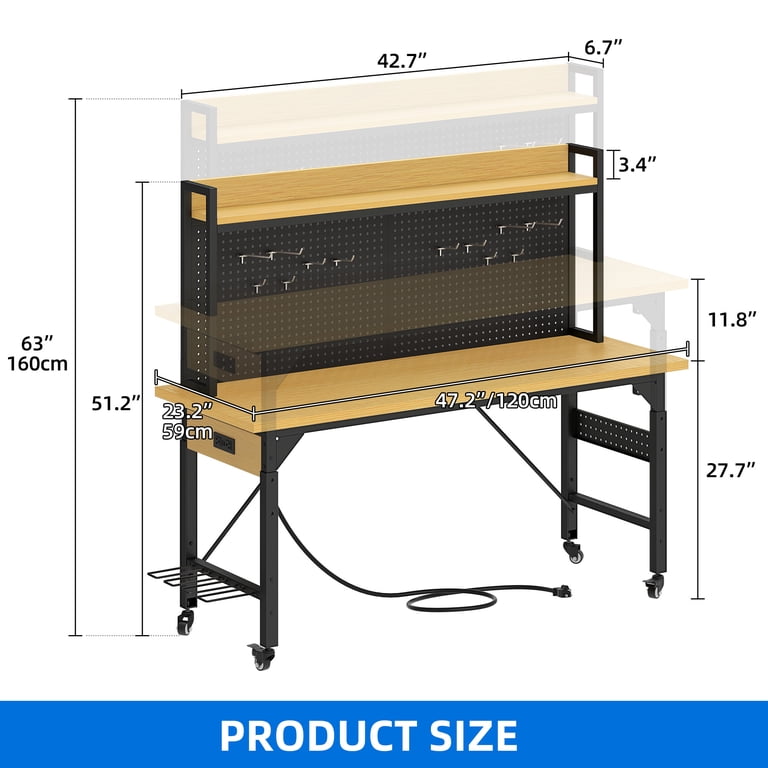 Dextrus Adjustable Workbench with Pegboard,Heavy Duty Steel Work