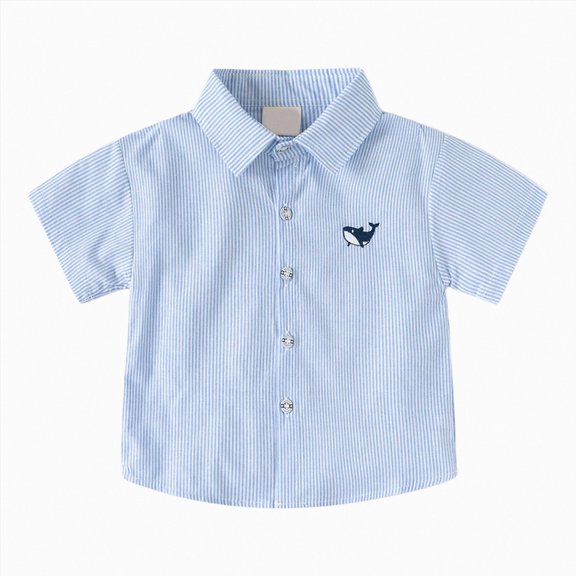 BOBOGOJP Baby Boy Clothes Toddler Boys Button Down Shirts Short Sleeve Dress T-Shirt Toddler Tops Summer Outfits Light Blue for Size 7-8 Years