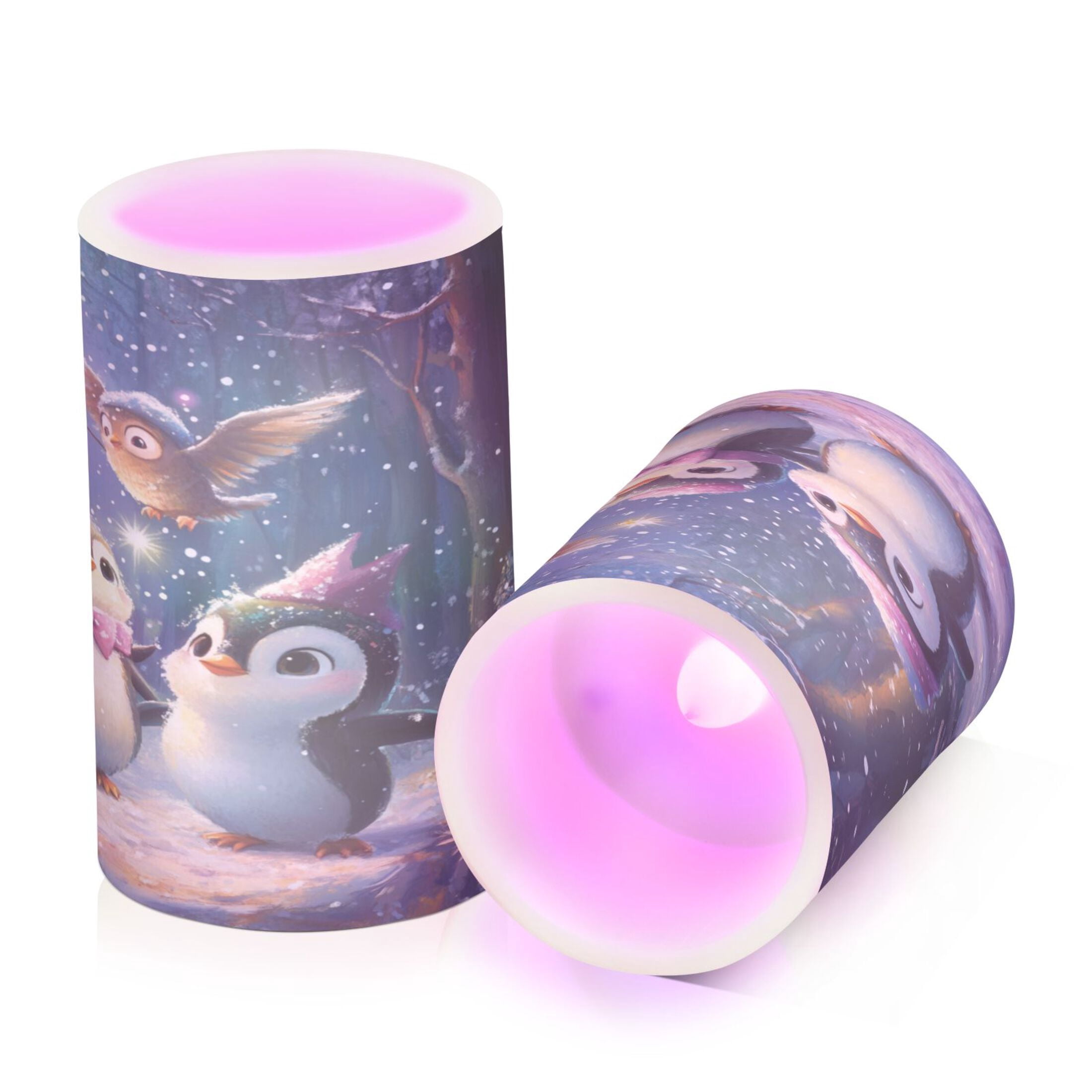 WOBOGO Size Combo Candle Flickering Flameless with Remote Control and Timer for Romantic Atmosphere Three Cute Cartoon Penguins