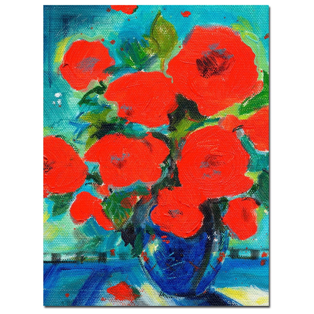 Trademark Art "Cobalt Vase with Red Blossoms" Canvas Art by Sheila Golden