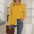 thumbnail image 5 of BXJX Womens Shirts Casual New With Pocket Turndown Collar Solid Color Roll Up Long Sleeve Tops Yellow Button Down Shirts for Women Size 2XL, 5 of 8
