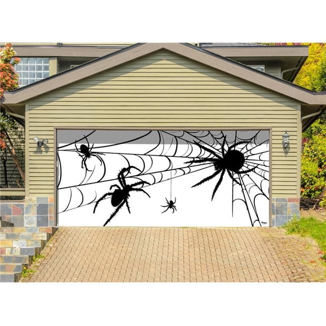 7 x 16 ft. Spiders Halloween Door Mural Sign Car Garage Banner Decor, Multi Color