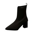 thumbnail image 1 of Black Women Stretchable Boots Knitted Design Block Heel Mid Calf Comfortable For Long Wear Versatile Styling For Daily Use, 1 of 9