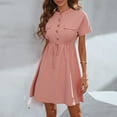 thumbnail image 6 of Sundresses for Women Casual Summer - Work Dresses for Women Casual V Neck Summer Dress Solid Color Ruffled Short Sleeve Wrap V Neck Swing Dress with Belt, 6 of 7