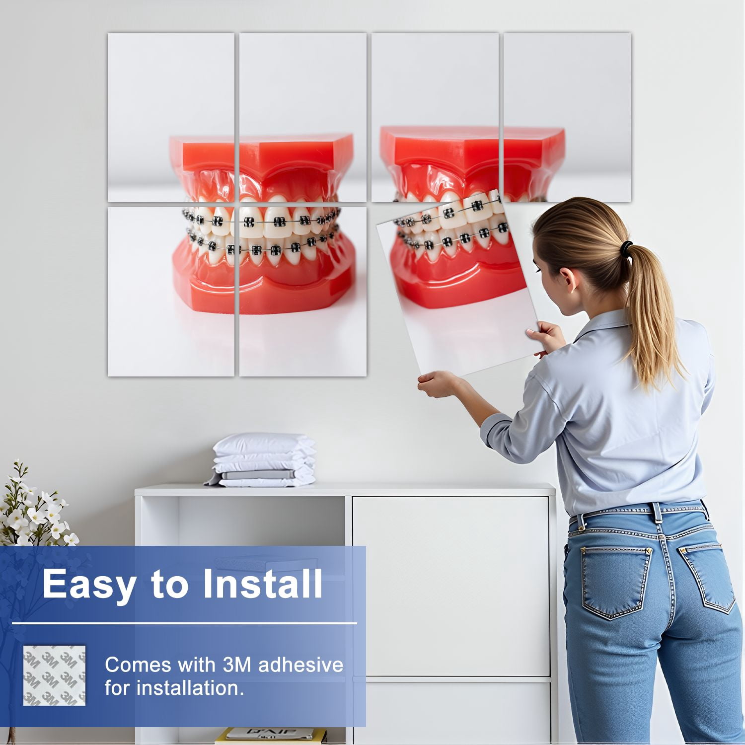 Dental 8 Pack Art Acoustic Panels Sound Absorbing Mouth guard teeth braces teeth jaw Decorative Soundproof Wall Panels Self Adhesive for Physician Hospital Office 48"x32"