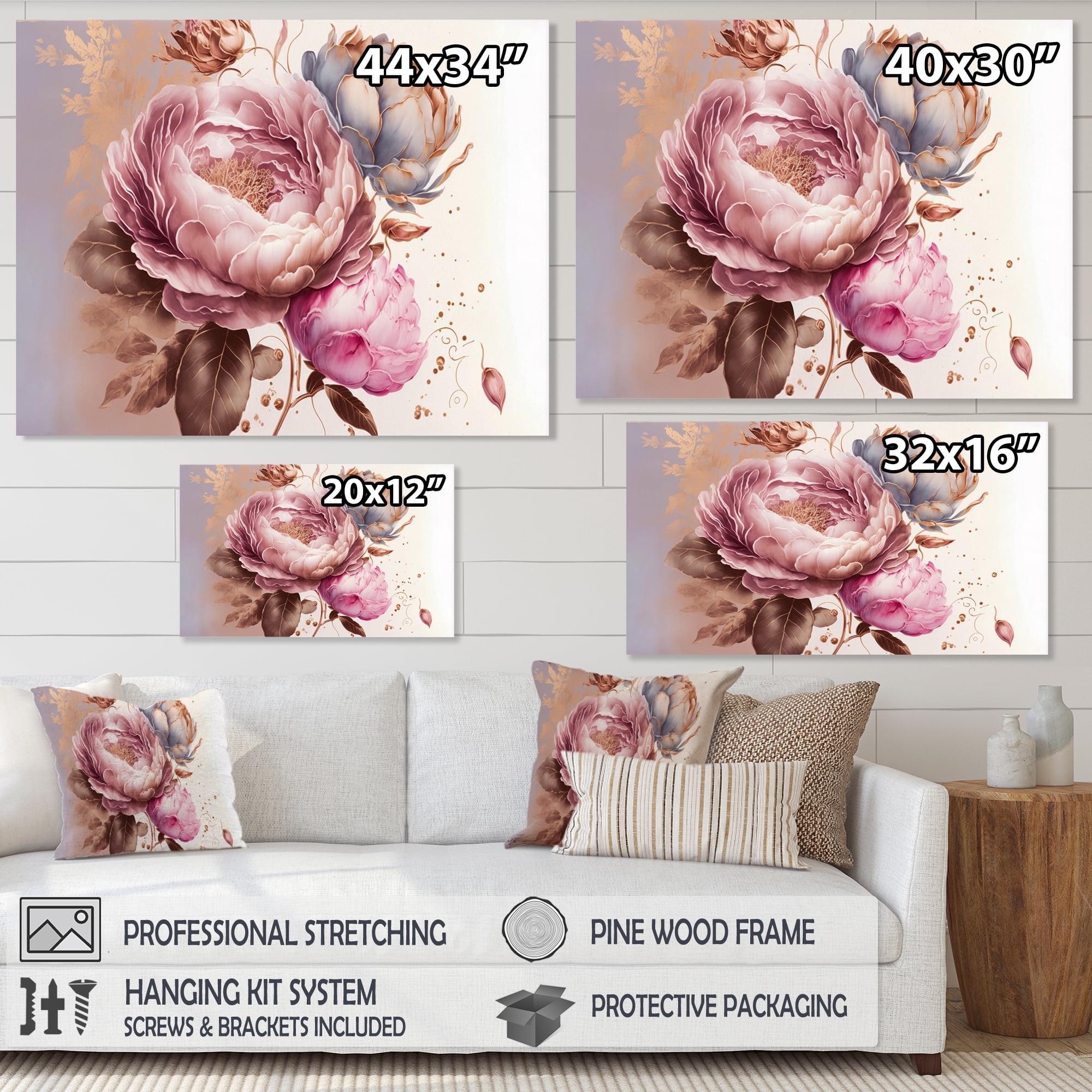 Designart Pink And Gold Rose I Canvas Wall Art