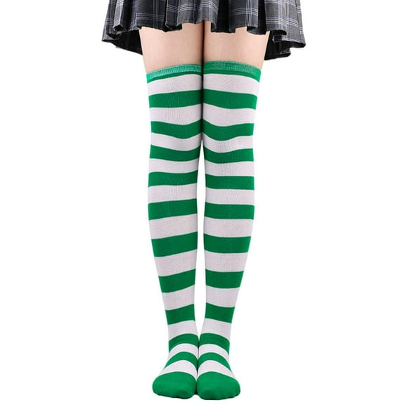 yotijay 2Pieces Fashionable Thigh High Long Stockings Comfortable Striped Green White
