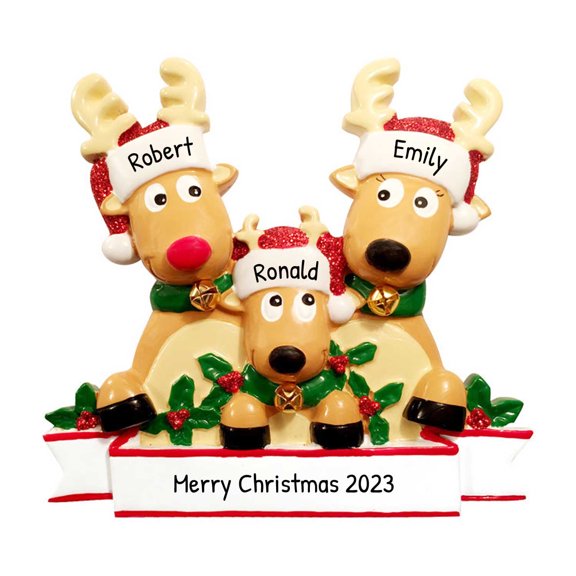 Ornaments by Elves Personalized Family of 3 Reindeer Christmas Ornament Cute Animal Xmas Decor 2024