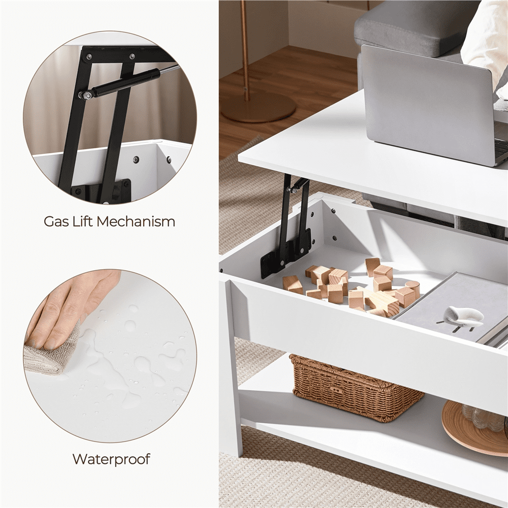 Yaheetech 39in Lift Top Coffee Table with Hidden Compartment and Open Shelf, White