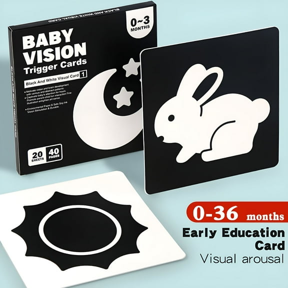 BESTSKY Baby Black White Cards Infants High Contrast Flash Card 0-3 Months Newborns Visual Stimulation Brain Sensory Development Paper Card Toy