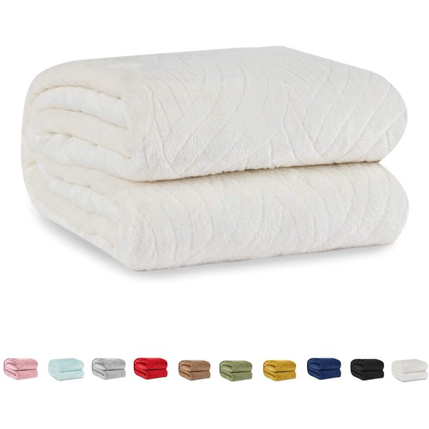 Cream Fuzzy Blanket Fleece Twin Size 60" x 90" Lightweight Blanket