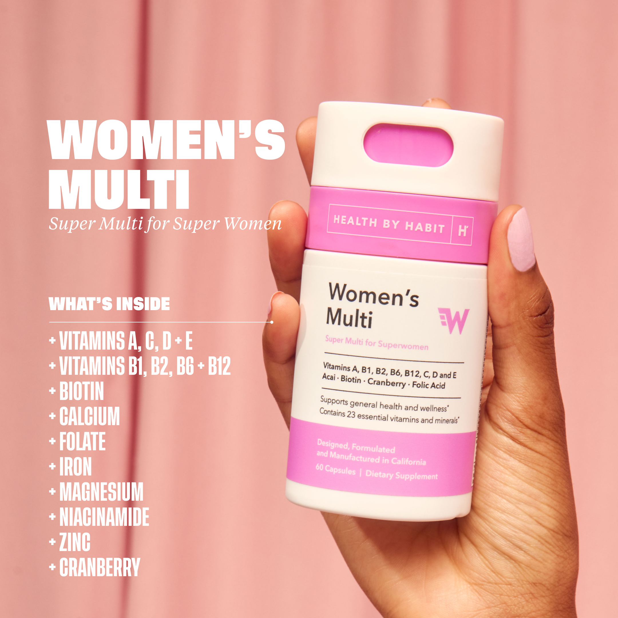 Health By Habit Multi-Vitamin for Women's Health, Vitamin Blend, Acai, Biotin, 60 Capsules - image 2 of 10