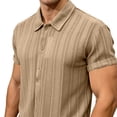 thumbnail image 2 of FRSASU Men's Knit Polo Shirt Vintage Button Down Shirt Short Sleeve Summer Beach Hawaiian Shirts Brown, 2 of 7