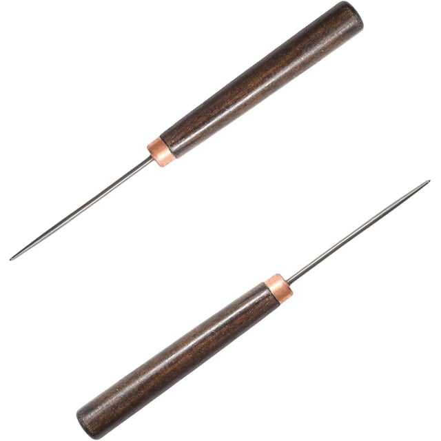 2Pcs Scratch Awl Tool, Wooden Handle Slender Awl for Leather Craft Repair, Punching Stitching and Sewing