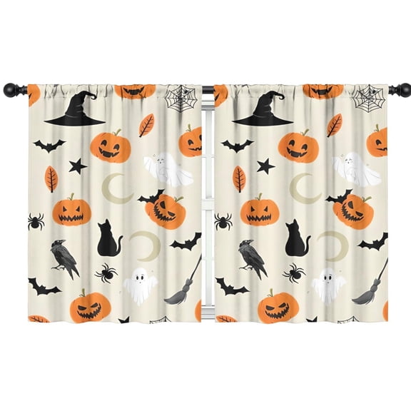 Blackout Kids Curtains,Beige Halloween Pumpkins Ghosts and Bats Childrens Insulated Curtains Set Of 2,Bedroom Essentials,Toddler Room Decor 42"x54"
