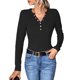 thumbnail image 1 of Tops de punto con cuello en V para mujer Otoño Invierno Clásico Casual Color puro Manga larga Tops de punto acanalado para fiesta Trabajo Salida Negro L, 1 of 6