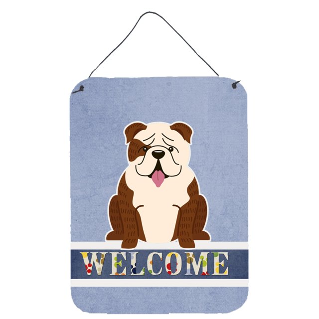"Treasures English Bulldog Brindle White Welcome Lámina metálica, 16 x 12, multicolor" Caroline's Treasures BB5702DS1216