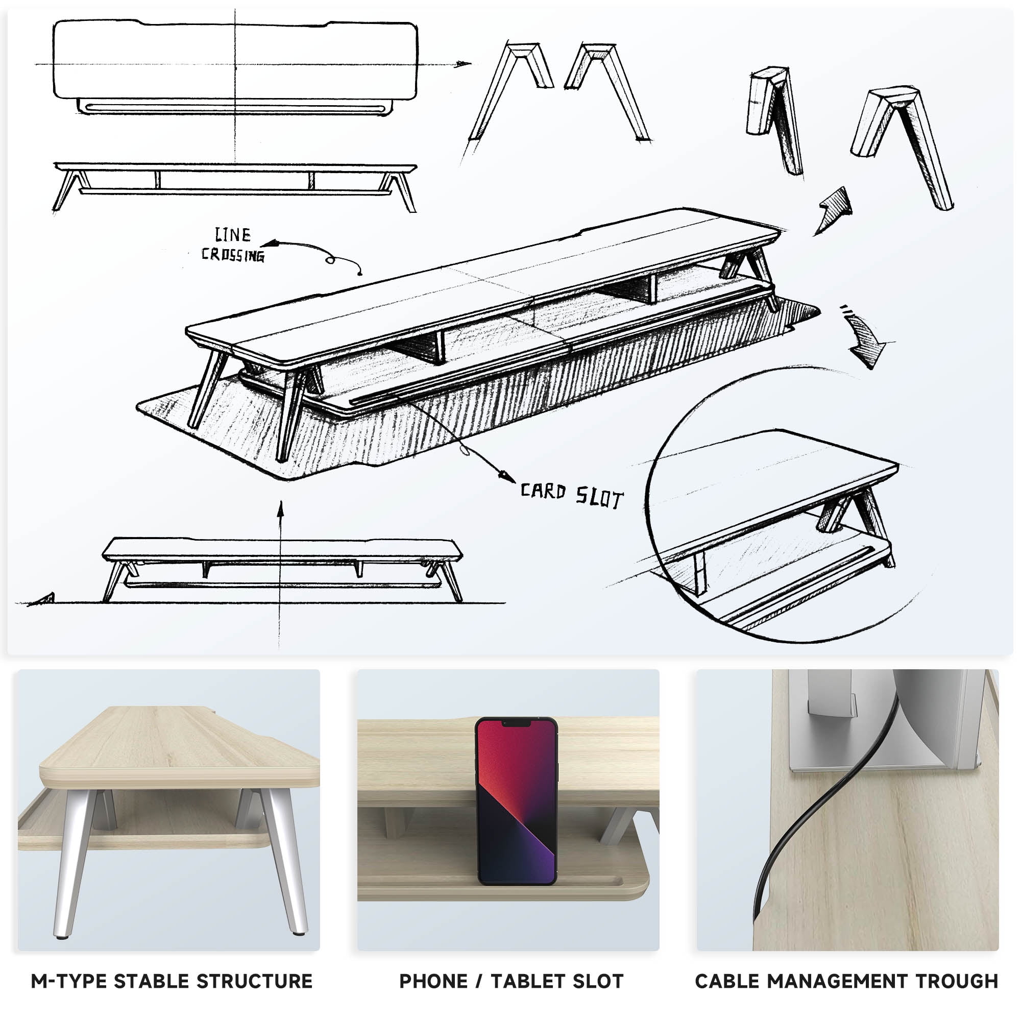 Fenge Dual Monitor Stand, 42.5 Inch Monitor Riser with 12 Color LED Light for Office Desk