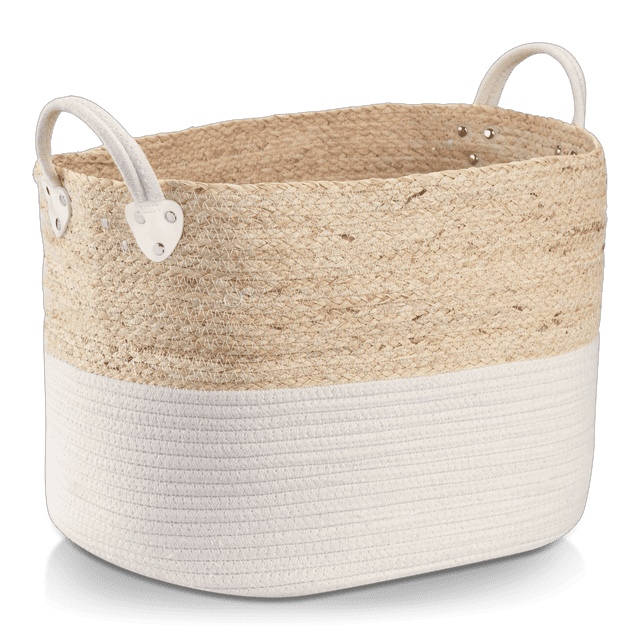 Bouclair White & Natural Corn Fiber and Cotton Rope Storage Basket Large