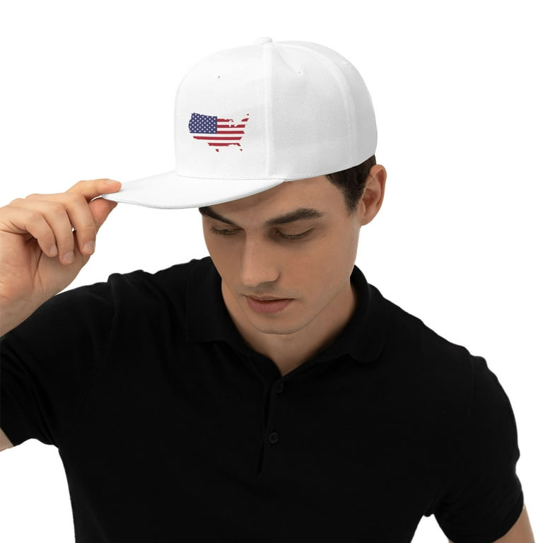 TEQUAN Flat Brim Hat Snapback Hats, America Country Flag Pattern Adjustable  Men Baseball Cap (White) 