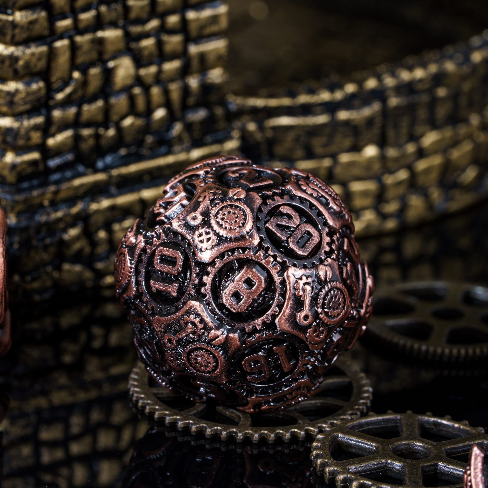 Cusdie 7-Die Metal DND Dice Set, Steampunk Gear Design Metal Polyhedral D&D Dice Set for DND Dungeons and Dragons TTRPG Role Playing Games