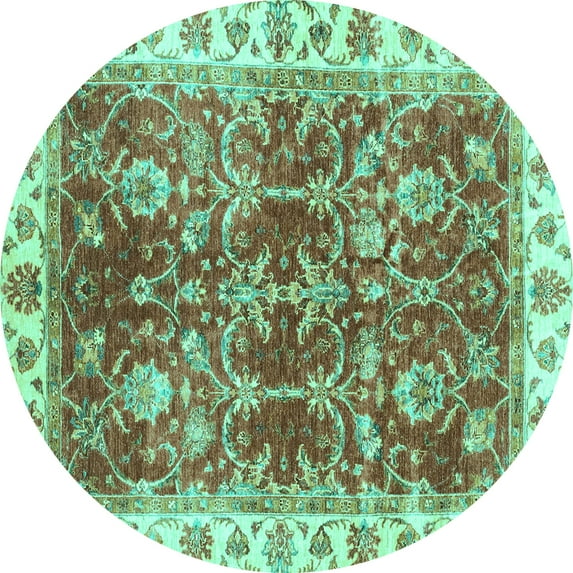 Ahgly Company Indoor Round Abstract Turquoise Blue Modern Area Rugs, 7' Round